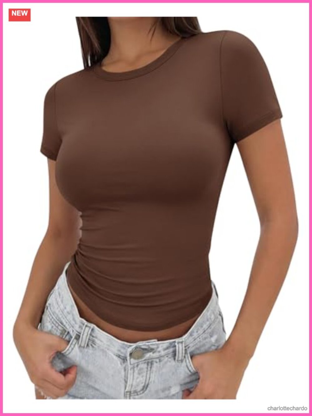 Slim Fit Short Sleeve Crop Top Crew Neck Basic Tee